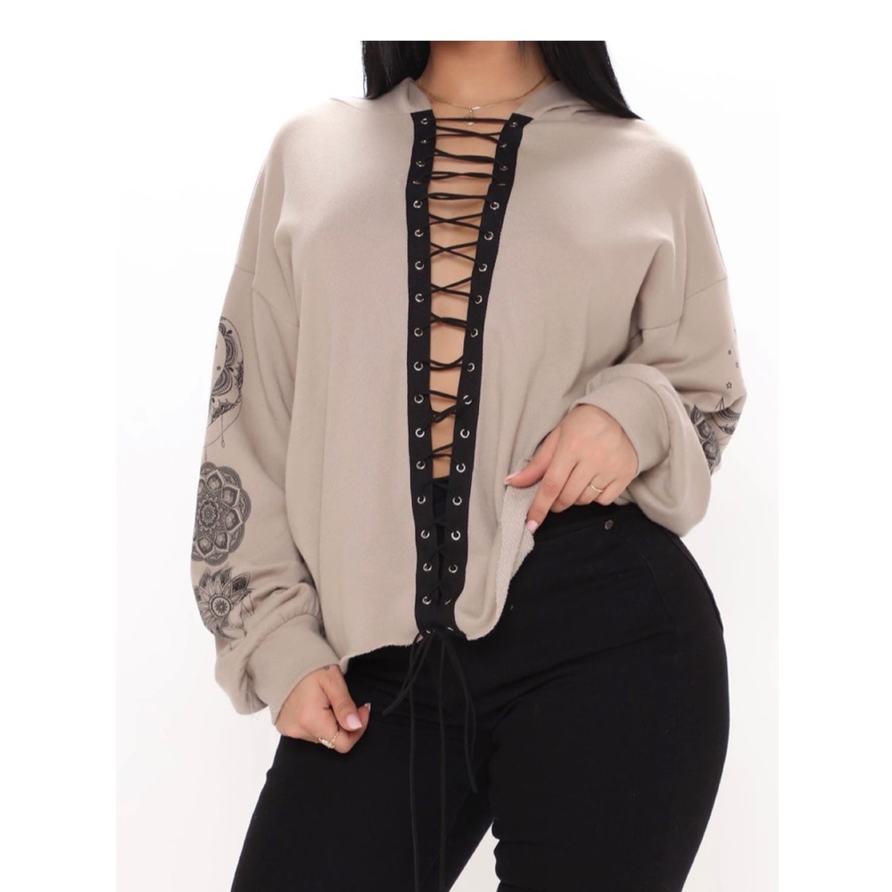Lace Up hooded Top